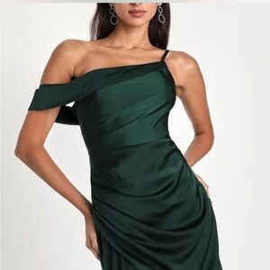 Lulu's One Shoulder Dark Green Dress